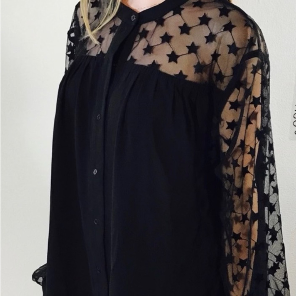 Express size XL black button down shirt semi sheer sleeves with star pattern